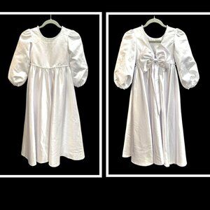 Girls White Satin Flower Girl Dress Size 7 Long Sleeve Faux Pearls Communion NEW